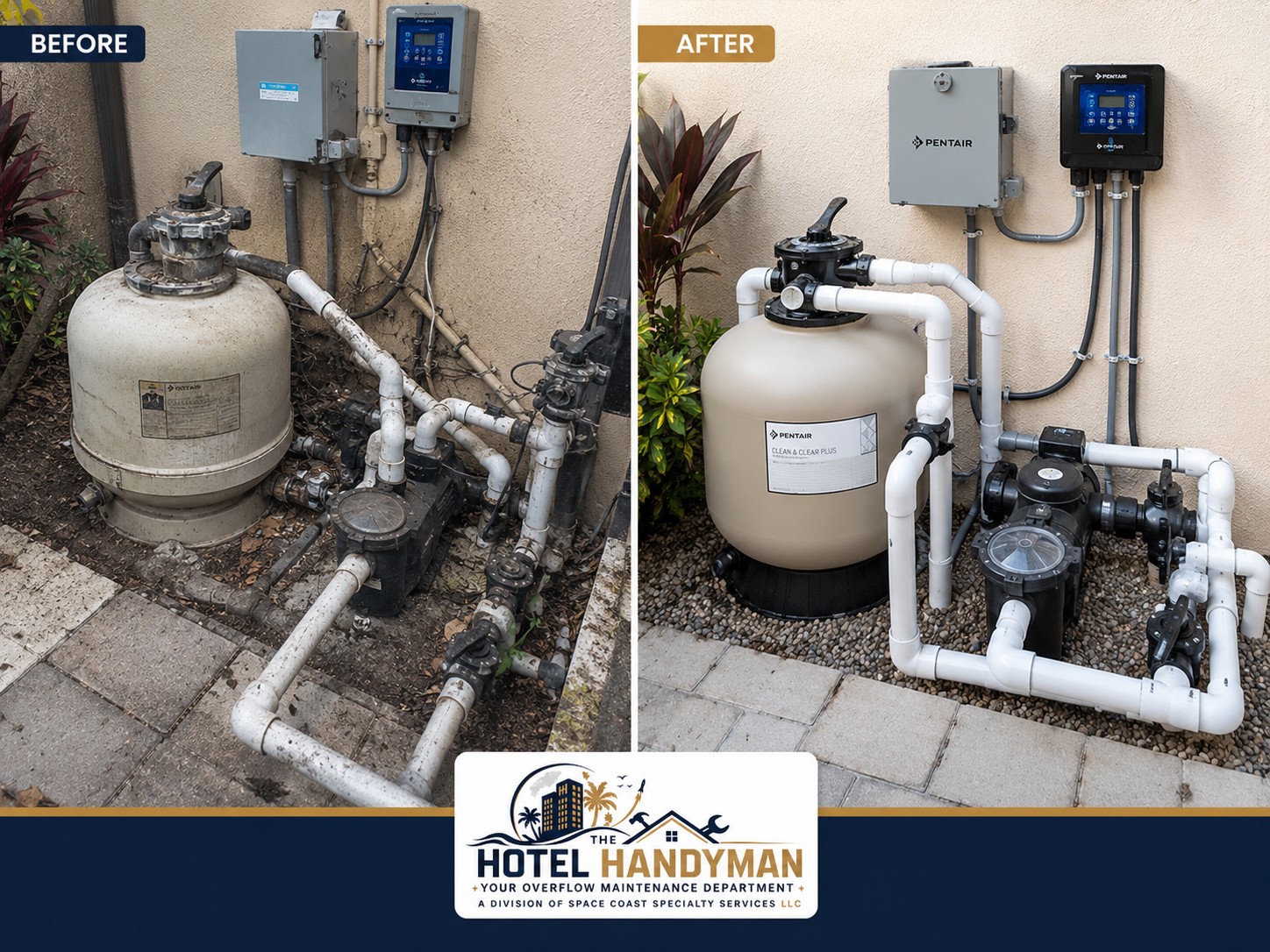 Before and after pool equipment service