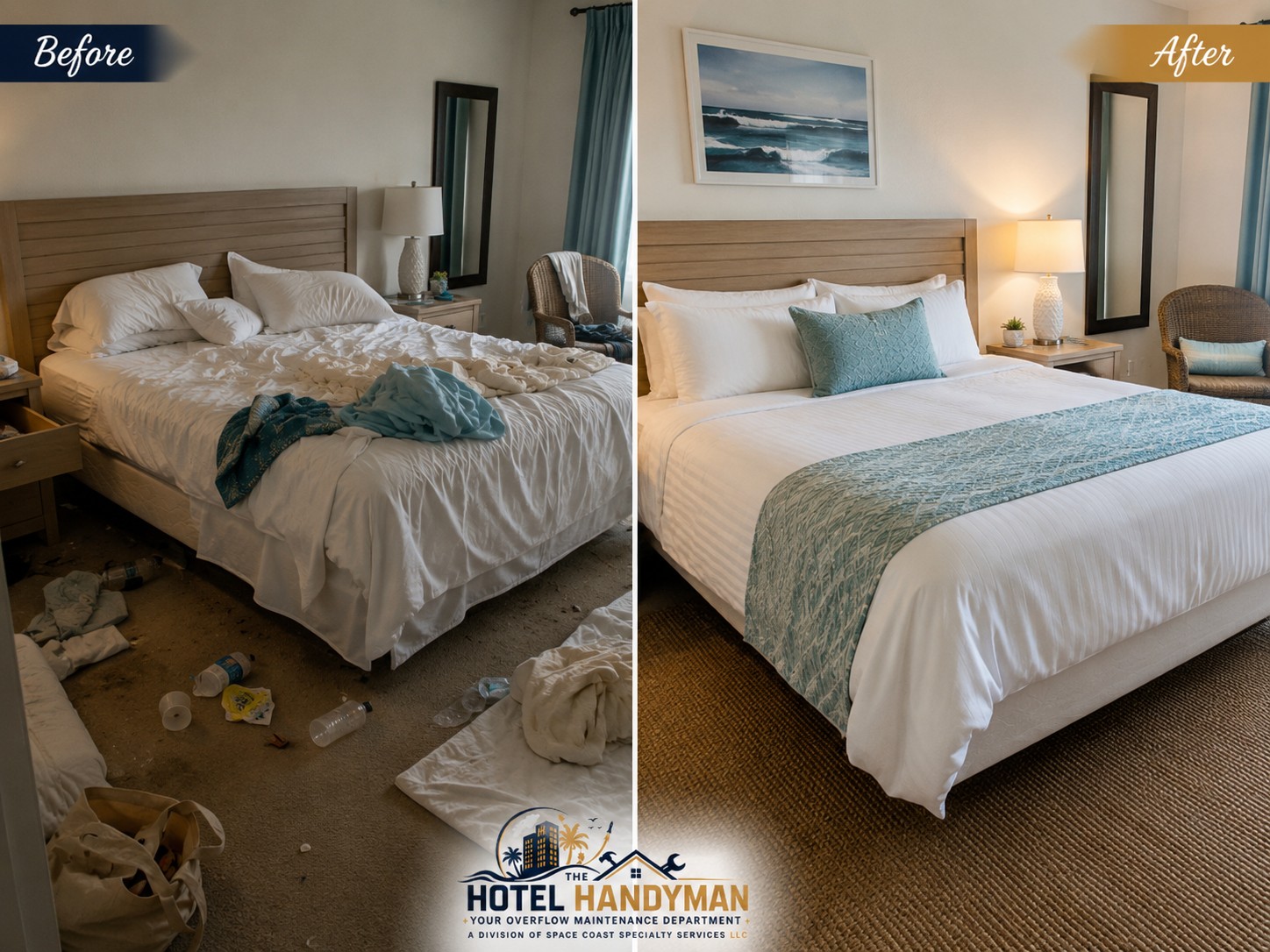 Before and after hotel room turnover
