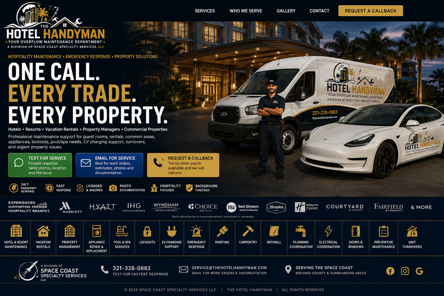 The Hotel Handyman provides hotel, vacation rental, property management, and commercial maintenance on the Space Coast.